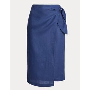 NWT Lauren Ralph Lauren Indigo Sail linen wrap midi skirt Sz 18